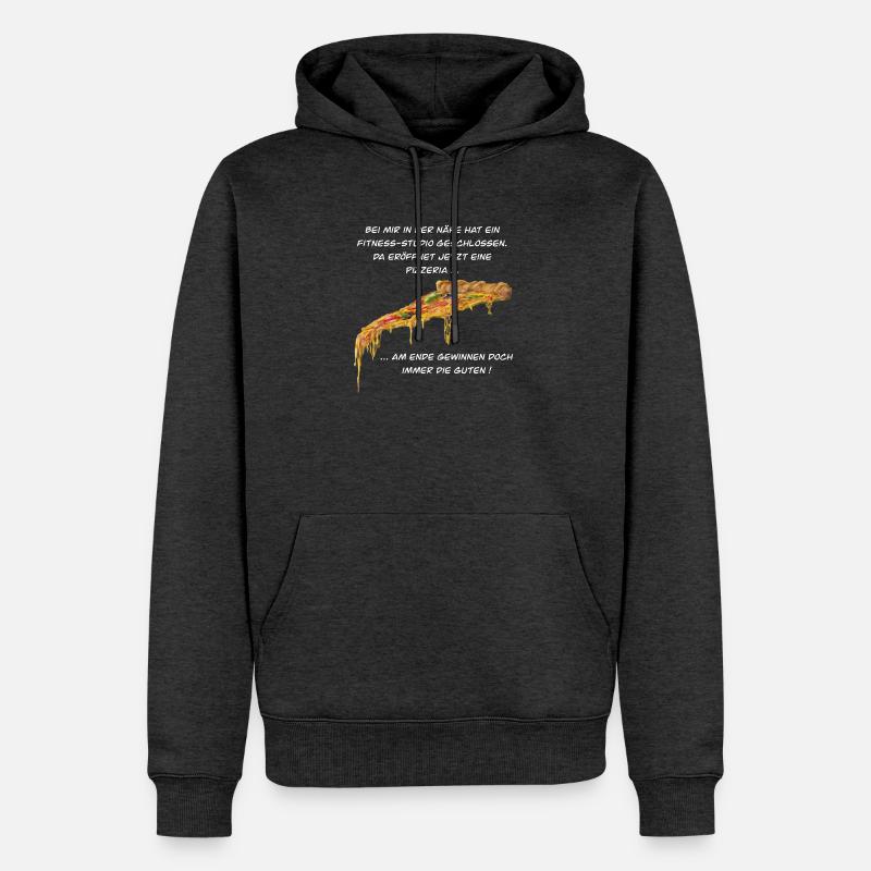 Fitness Studio oder Pizzeria - Pizza gewinnt immer - Männer Premium Bio Hoodie - Anthrazit meliert