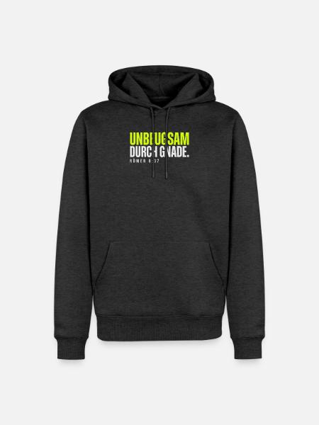 Unbeugsam durch Gnade – Römer 8,37 - Männer Premium Bio Hoodie - Anthrazit meliert