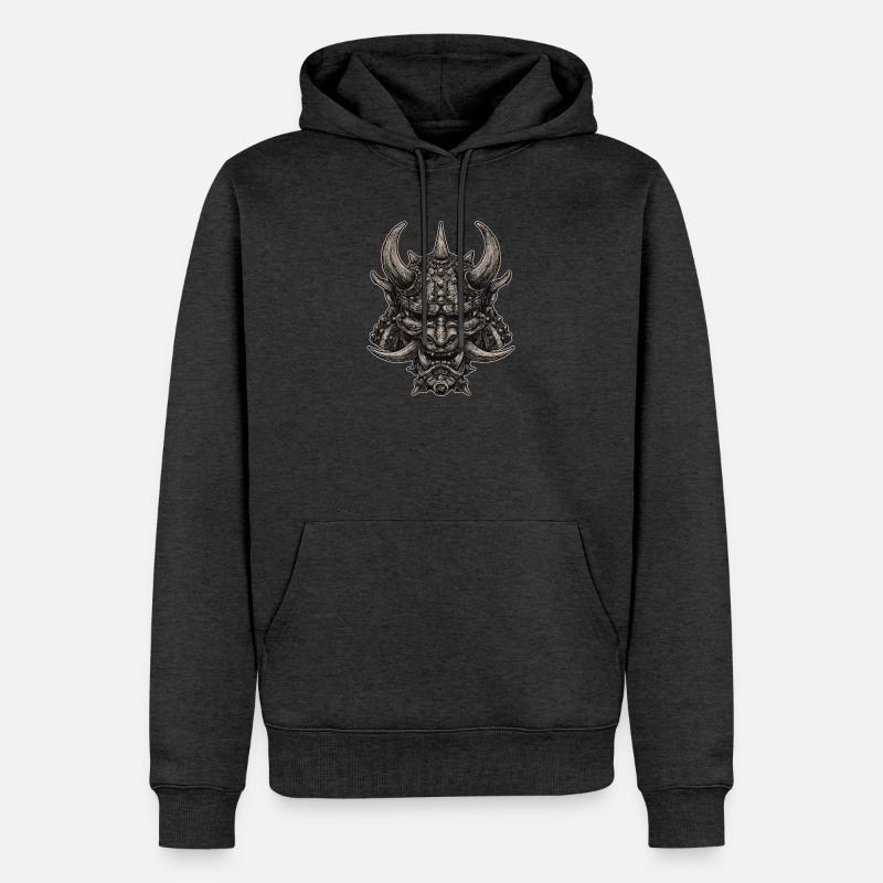 Casque de Samouraï Démoniaque, Masque Oni - Sweat à capuche Premium bio Homme - anthracite chiné