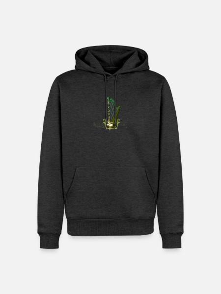Keltische Harfe mit keltischem Knoten und Blumen mit Vogel - Männer Premium Bio Hoodie - Anthrazit meliert