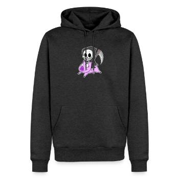 Faucheuse et Cochon - Sweat à capuche Premium bio Homme - anthracite chiné - Devant - Thijin (182cm)