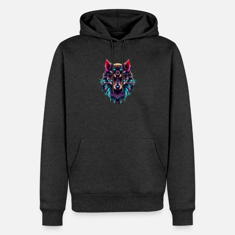 Wolf’s Head Synthwave Wolf - Sweat à capuche Premium bio Homme - anthracite chiné