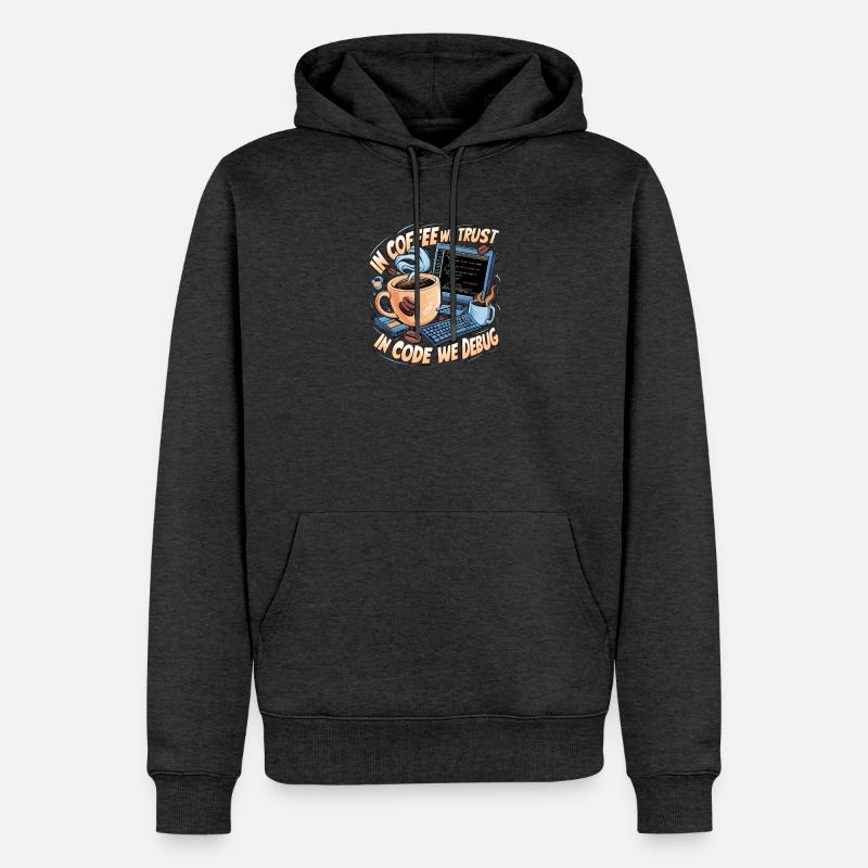 KaffeeCode Debug: In Code Wir Debuggen - Männer Premium Bio Hoodie - Anthrazit meliert