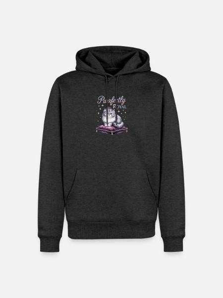 Purrfectly Royal Katze auf Kissen mit Krone - Männer Premium Bio Hoodie - Anthrazit meliert