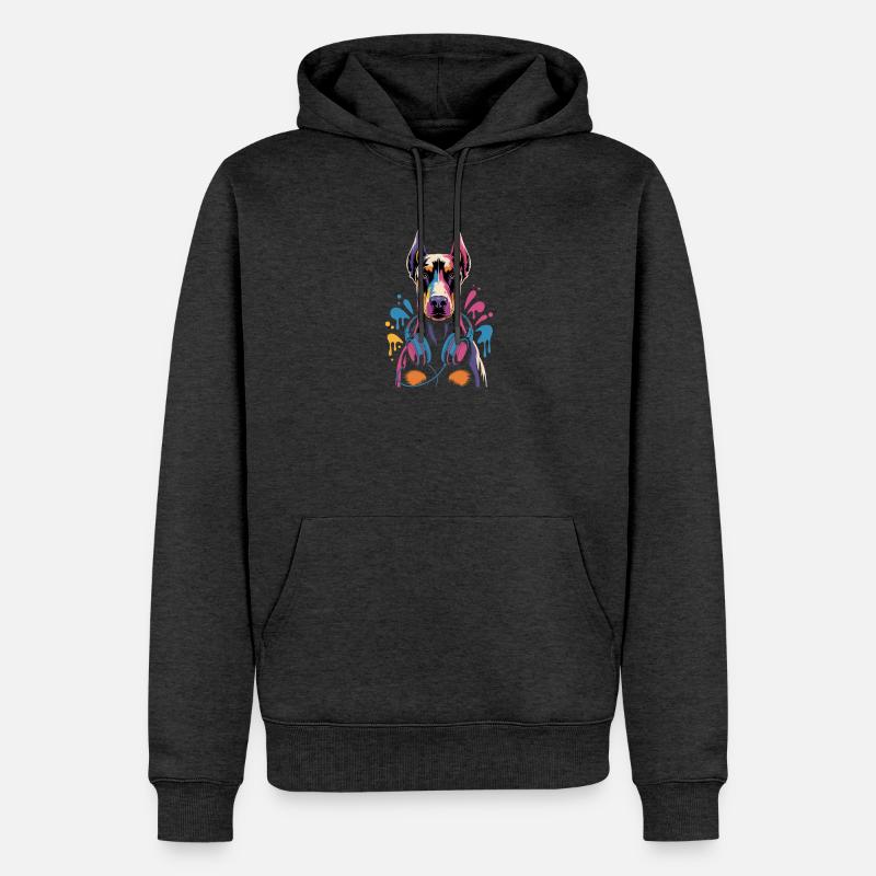 Dobermann mit Kopfhörern - Männer Premium Bio Hoodie - Anthrazit meliert