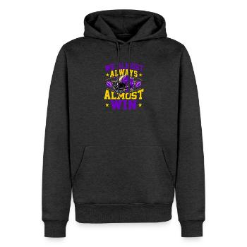 Wir gewinnen fast immer – lila und goldener Fan - Männer Premium Bio Hoodie - Anthrazit meliert - Vorne - Thijin (182cm)
