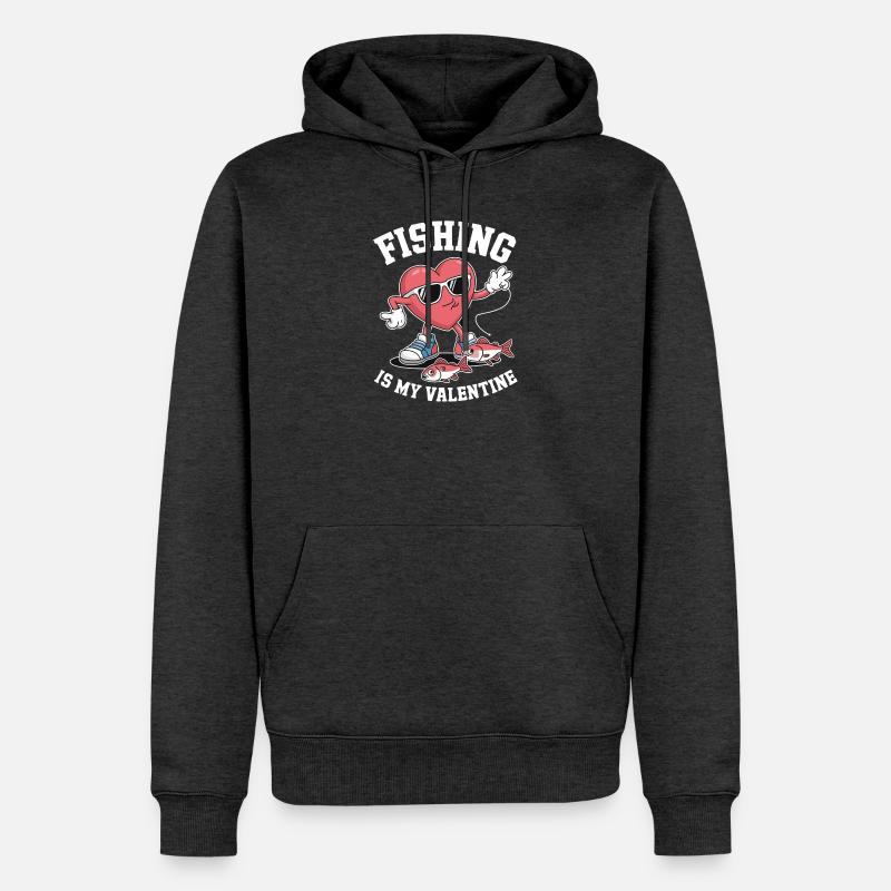 La pêche, c’est ma Saint-Valentin - Sweat à capuche Premium bio Homme - anthracite chiné