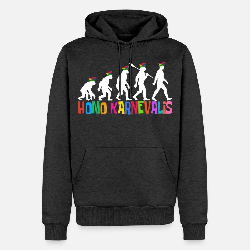 Homo Carnival | Évolution des Fous, Engraissé - Sweat à capuche Premium bio Homme - anthracite chiné