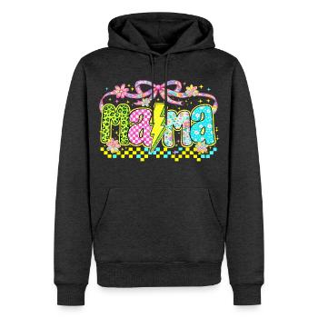 Mama Retro Flashy | Neon-Stil Muttertag - Männer Premium Bio Hoodie - Anthrazit meliert - Vorne - Thijin (182cm)