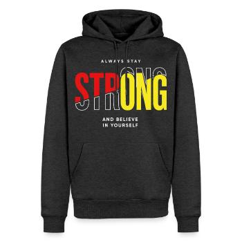 Stay Strong Typo with Confidence - Men’s Premium Organic Hoodie - heather anthracite - Front - Thijin (182cm)