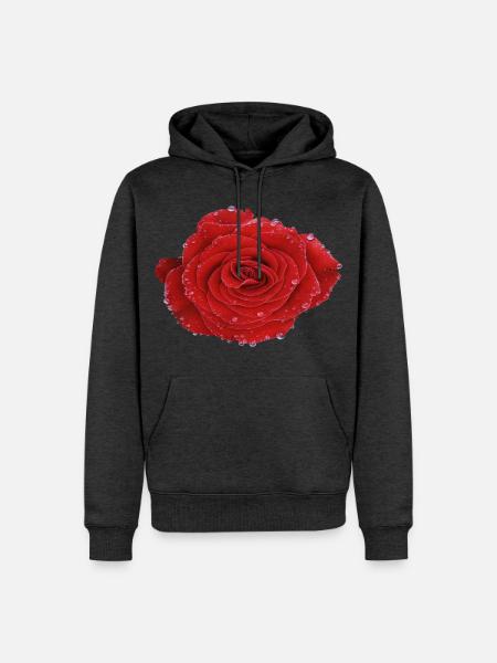 Crimson Dew Rose - Männer Premium Bio Hoodie - Anthrazit meliert