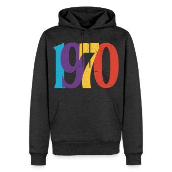 Geboren 1970 70 Geburtstagsgeschenk - Männer Premium Bio Hoodie - Anthrazit meliert - Vorne - Thijin (182cm)