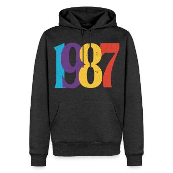 Geboren 1987 Geburtstagsgeschenk Geburtstag 87 - Männer Premium Bio Hoodie - Anthrazit meliert - Vorne - Thijin (182cm)