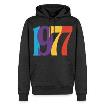 Geboren 1977 Geburtstagsgeschenk Geburtstag 77 - Männer Premium Bio Hoodie - Anthrazit meliert - Vorne - Thijin (182cm)