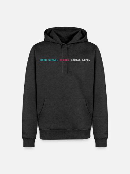 Open World Closed Social Life - Männer Premium Bio Hoodie - Anthrazit meliert