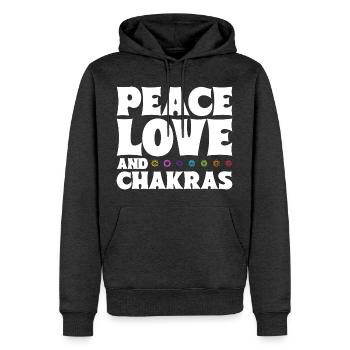 Frieden, Liebe und Chakras - Männer Premium Bio Hoodie - Anthrazit meliert - Vorne - Thijin (182cm)