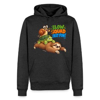 Slow Squad Fast Fun - Funny Slow Animals - Männer Premium Bio Hoodie - Anthrazit meliert - Vorne - Thijin (182cm)