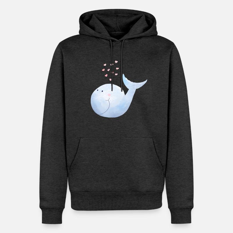 Wal versprüht Herzen I Blauwal Comic - Männer Premium Bio Hoodie - Anthrazit meliert