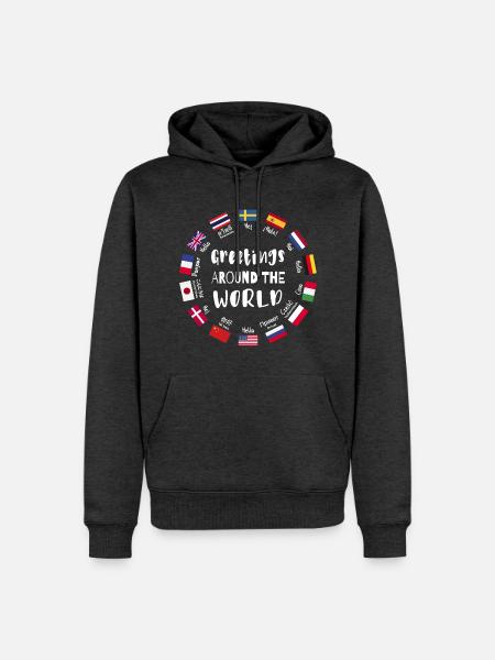 Grüße aus aller Welt, Hallo in allen Sprachen - Männer Premium Bio Hoodie - Anthrazit meliert