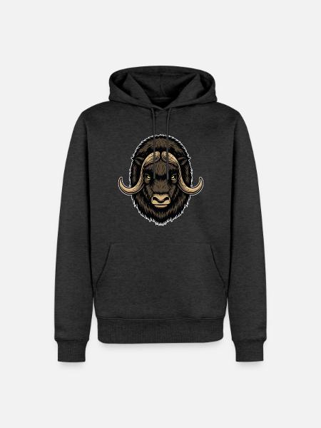 Arktische Moschusochse Wildmaskottchen-Logo - Männer Premium Bio Hoodie - Anthrazit meliert