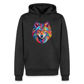 Bunter Wolf – farbiges Tiermotiv - Männer Premium Bio Hoodie - Anthrazit meliert - Vorne - Thijin (182cm)