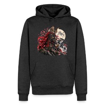 Samurai Katze Moonblade – Epische Fantasy Cat - Männer Premium Bio Hoodie - Anthrazit meliert - Vorne - Thijin (182cm)