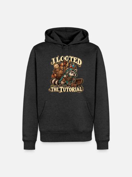 Waschbär mit Beute - Männer Premium Bio Hoodie - Anthrazit meliert