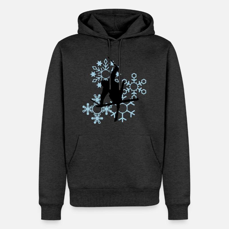 Skis avec flocons de neige - Sweat à capuche Premium bio Homme - anthracite chiné
