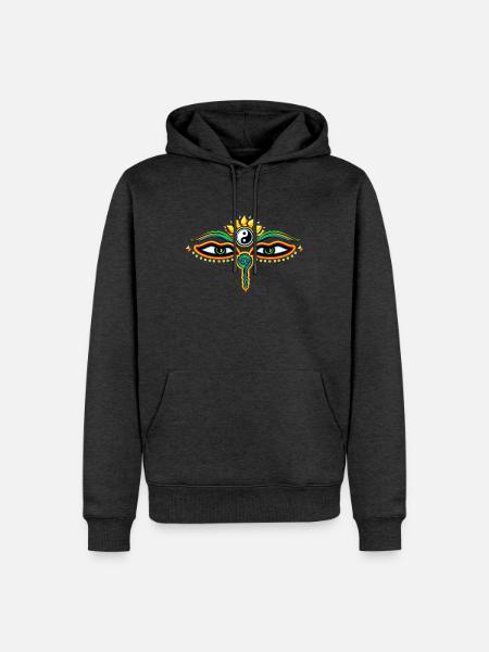Augen des Buddha, Yin Yang, Weisheit & Erleuchtung - Männer Premium Bio Hoodie - Anthrazit meliert