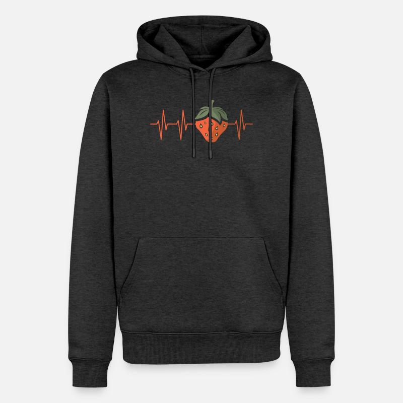 Erdbeere mit Herzschlag im Comic Stil - Männer Premium Bio Hoodie - Anthrazit meliert