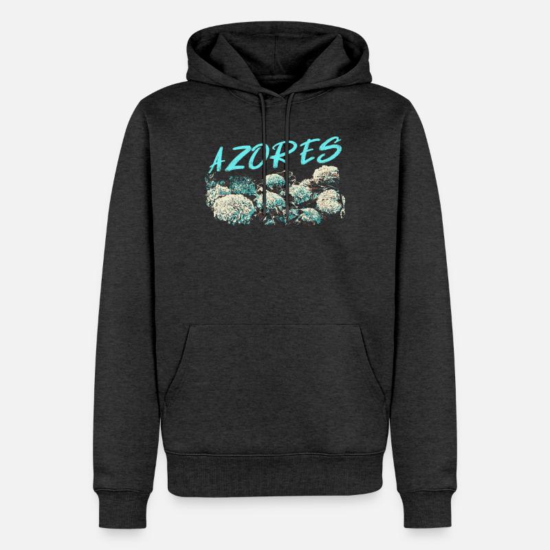 Azores Hydrangea, Blue Hydrangeas - Men’s Premium Organic Hoodie - heather anthracite