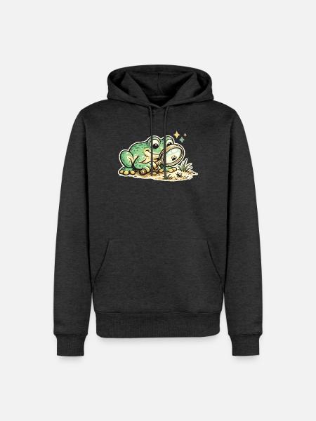 Frosch mit Lupe auf Spurensuche - Männer Premium Bio Hoodie - Anthrazit meliert