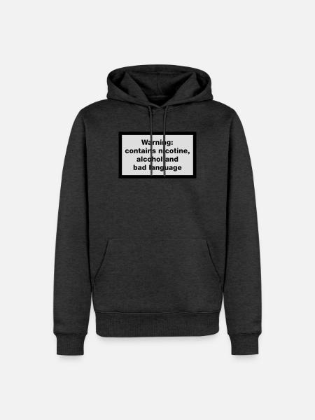 Warning: contains, nicotine, alcohol and bad - Men’s Premium Organic Hoodie - heather anthracite