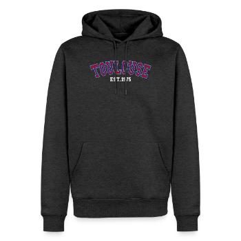 Toulouse Est. 1975 - Sweat à capuche Premium bio Homme - anthracite chiné - Devant - Thijin (182cm)
