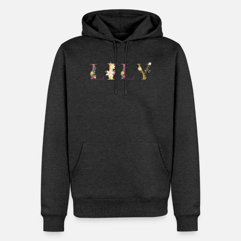 Nom de LILY décoré de fleurs - Sweat à capuche Premium bio Homme - anthracite chiné