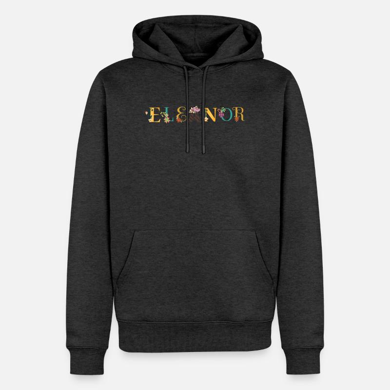 Art du nom ELEANOR avec des fleurs brodées - Sweat à capuche Premium bio Homme - anthracite chiné