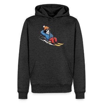Chien de ski détendu avec lunettes de soleil et chapeau - Sweat à capuche Premium bio Homme - anthracite chiné - Devant - Thijin (182cm)