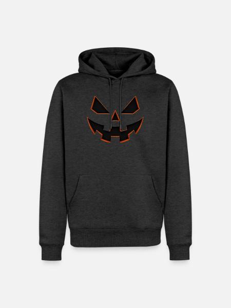 Kürbisgesicht im Orange Glow - Männer Premium Bio Hoodie - Anthrazit meliert