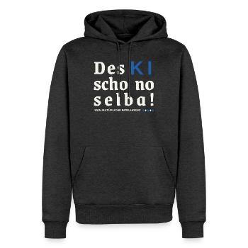 Des KI schon no selba! 100% natürliche Intelligenz - Männer Premium Bio Hoodie - Anthrazit meliert - Vorne - Thijin (182cm)