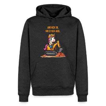 Maître excavatrice licorne - Sweat à capuche Premium bio Homme - anthracite chiné - Devant - Thijin (182cm)