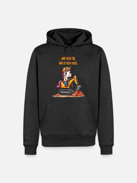 Einhorn Baggermeister - Männer Premium Bio Hoodie - Anthrazit meliert