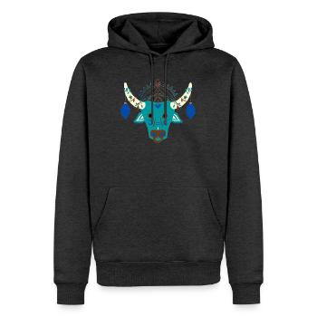 Blauer Stier mit festlichem Kopfschmuck - Männer Premium Bio Hoodie - Anthrazit meliert - Vorne - Thijin (182cm)