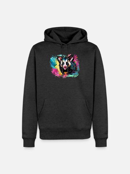 Opossum, ilustration,Beutelratte, bunt, Graffiti - Männer Premium Bio Hoodie - Anthrazit meliert