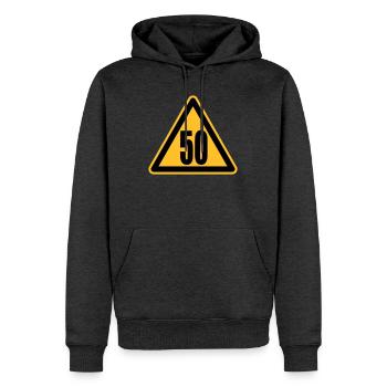 Warning 50 | Achtung 50 - Sweat à capuche Premium bio Homme - anthracite chiné - Devant - Thijin (182cm)