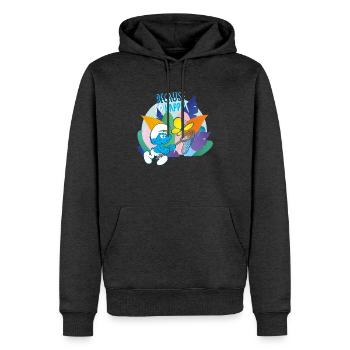 Les Schtroumpfs Because I'm Happy - Sweat à capuche Premium bio Homme - anthracite chiné - Devant - Thijin (182cm)