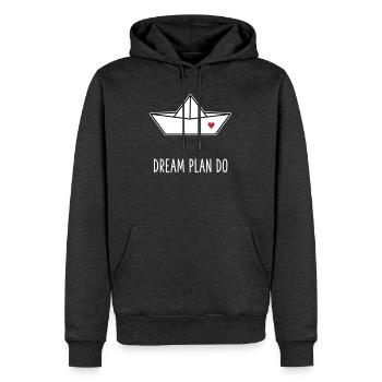 Dream Plan Do - Papierboot Schiffchen Herz - Männer Premium Bio Hoodie - Anthrazit meliert - Vorne - Thijin (182cm)
