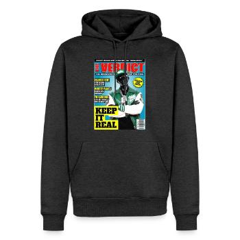 The Verdict Issue 01 Realness - Hip Hop Statement - Männer Premium Bio Hoodie - Anthrazit meliert - Vorne - Thijin (182cm)