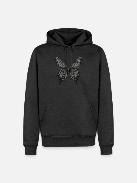 Schwarz-Weiß Schmetterlingskunst - Männer Premium Bio Hoodie - Anthrazit meliert