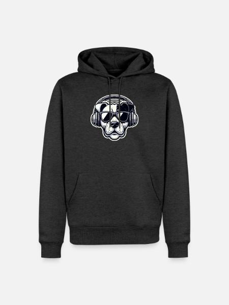 Hund Kopfhörer Brille cool - Männer Premium Bio Hoodie - Anthrazit meliert