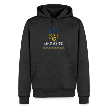 Ukraine-Wappen Gold-T-Shirt – Ukrainian Tryzub - Männer Premium Bio Hoodie - Anthrazit meliert - Vorne - Thijin (182cm)